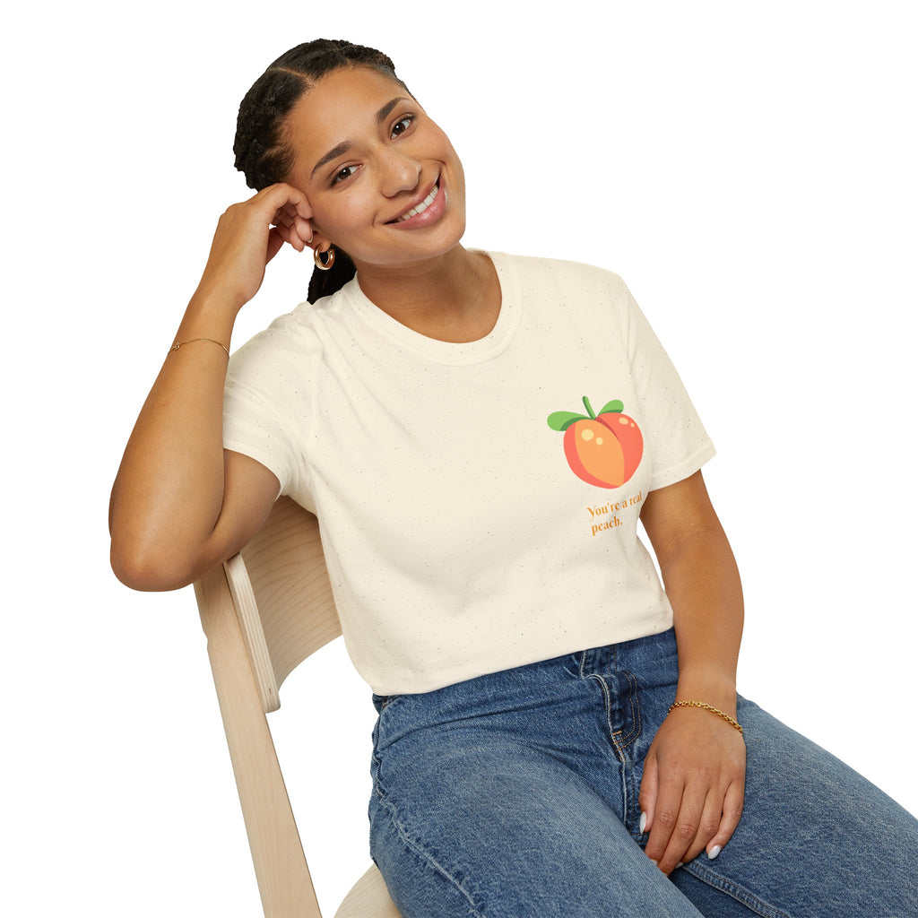Peach Graphic T-Shirt — "You're a real peach" Cute Fruit Tee