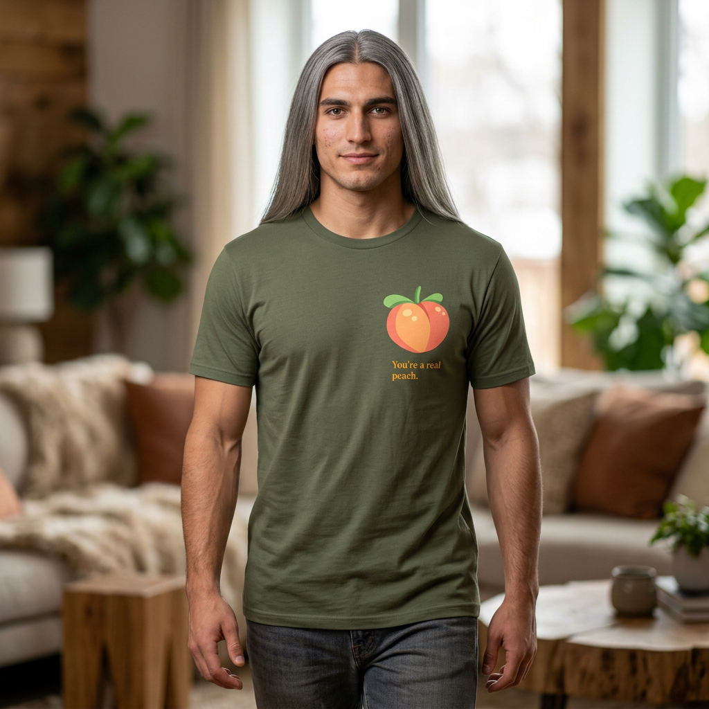 Peach Graphic T-Shirt — "You're a real peach" Cute Fruit Tee