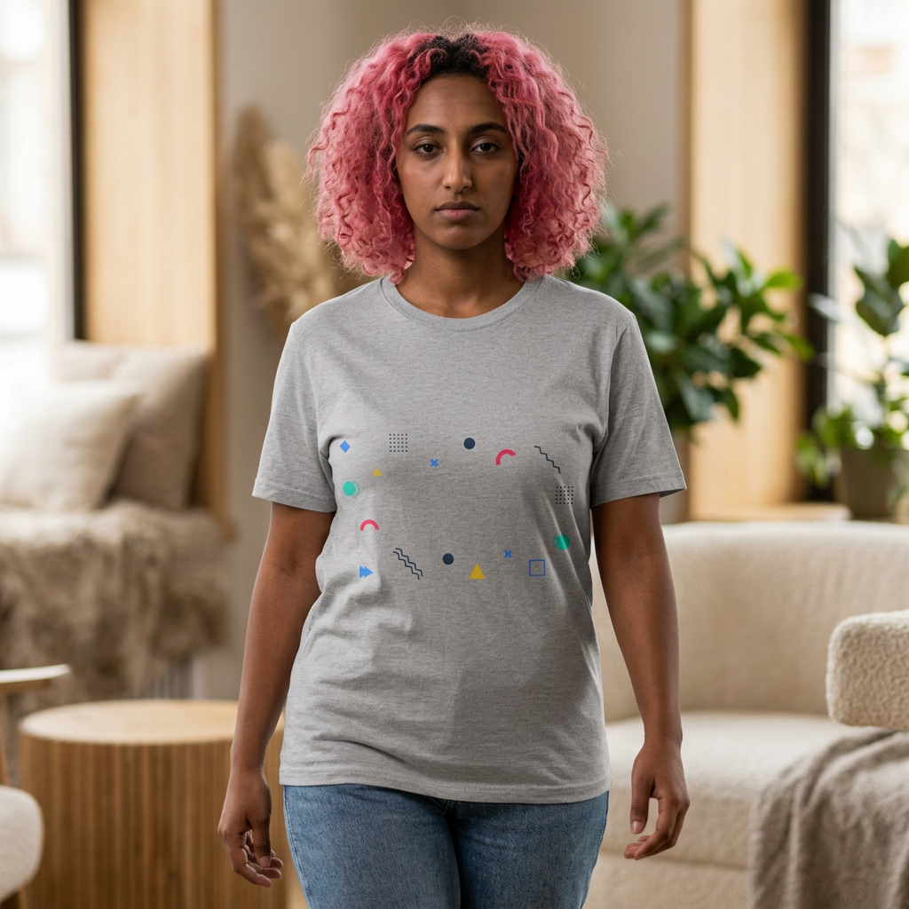 Minimal Geometric Shapes T-Shirt — Colorful Abstract Pattern Tee
